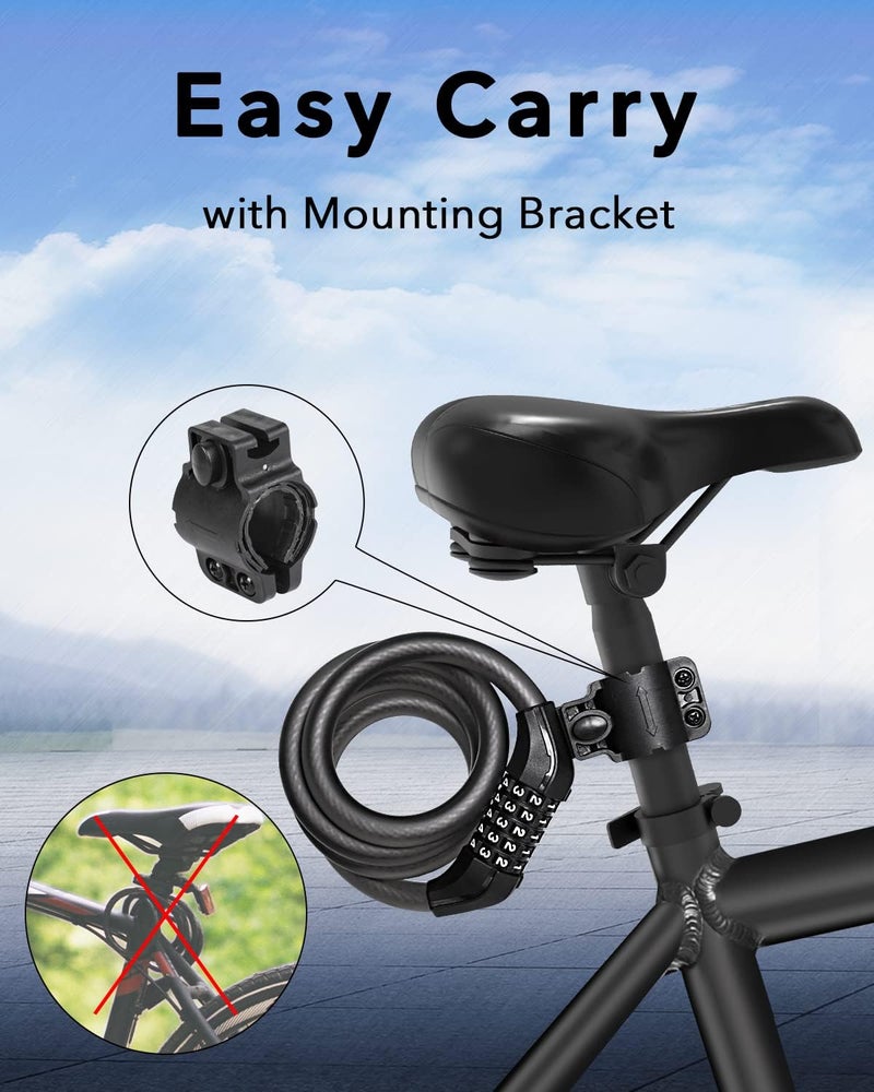 KEYSTP Bike Lock Cable with Combination,High Security 5-Digit Resettable Combination Bicycle Lock Anti-Theft, with Mounting Bracket for Bikes and Scooters - Image 4
